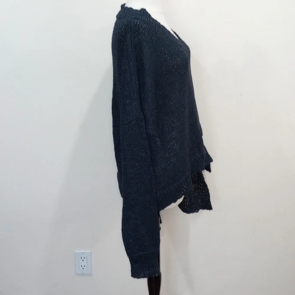 Rodebjer Anisah Blue Tape Yarn Oversize Open Weave Side Tie Sweater, Size XL - Picture 9 of 16